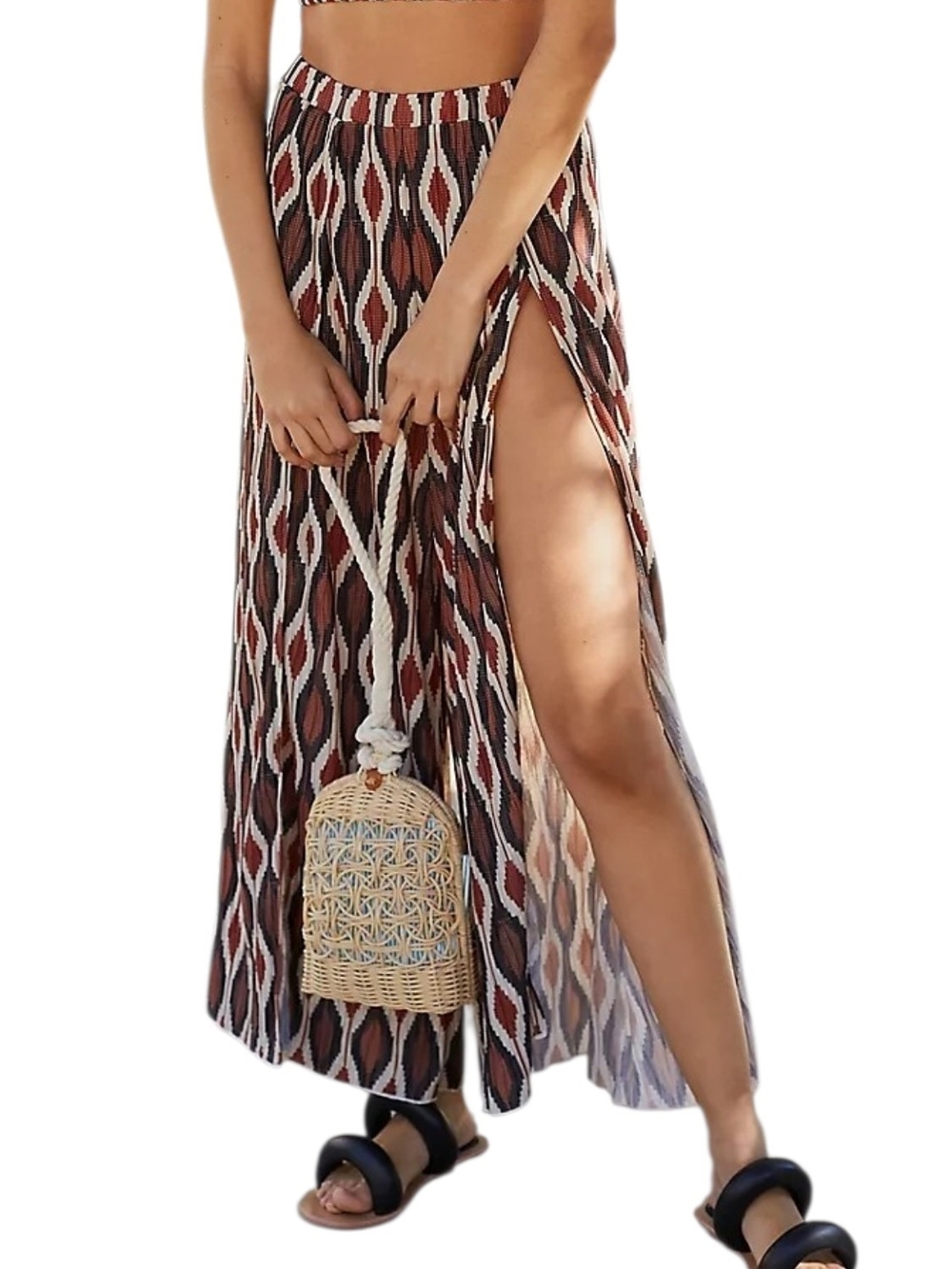 NWT Anthropologie Nami Ikat Wide Leg High Slit Palazzo Pants Size L Boho Resort